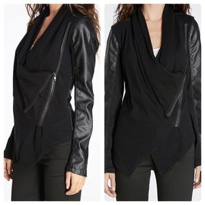 Blank NY BLACK FAUX LEATHER KNIT ASYMMETRICAL ZIP JACKET